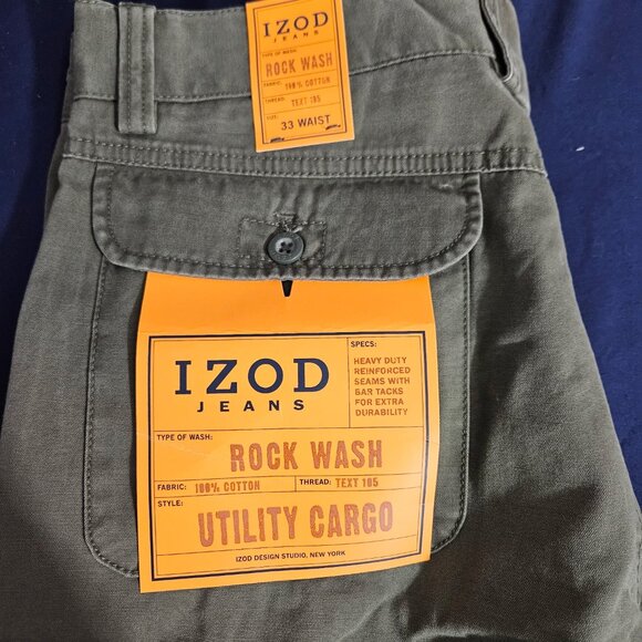 Izod Jeans Green Rock Wash Utility Cargo Shorts Men's Waist 33 - Picture 1 of 4